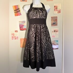 White House Black Market Black and Gray Patterned Midi Dress